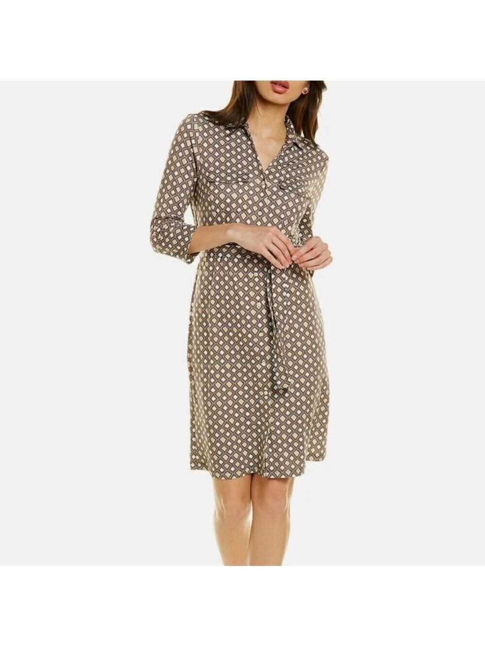 New J. McLaughlin Brynn Button Front Shirt Dress Brown Geo Catalina Cloth medium